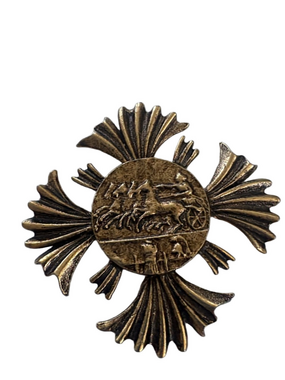 Vintage Large  Bronze Cross Brooch with Chariot Motif Look Of Shield Brooch